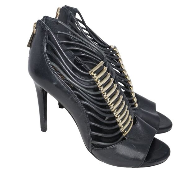 Vince Camuto Black and Gold Cage Style Gladiator Pumps, Size 6.5 - Picture 8 of 8